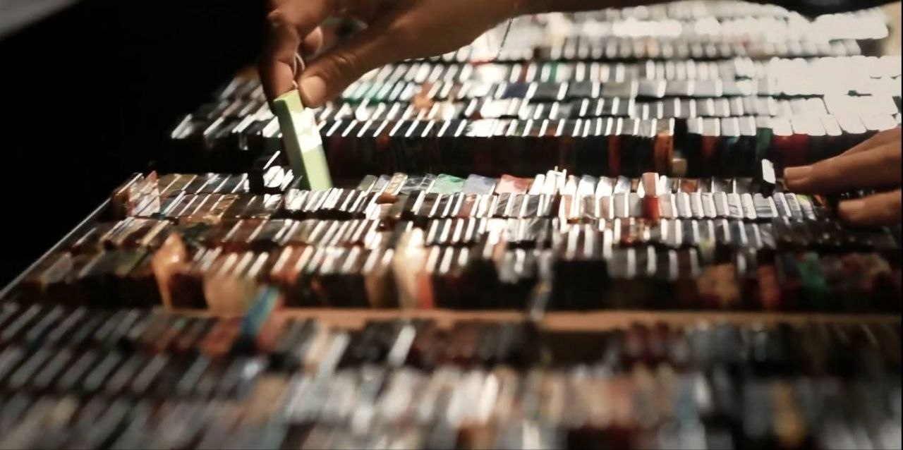 Hand selecting Mazzucchelli acetate colour samples