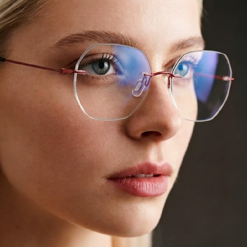 MUST by GRAFIX rimless eyewear worn by a model